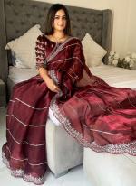 Pure Jimmy Choo Silk Maroon Festival Wear Sequins Work Saree